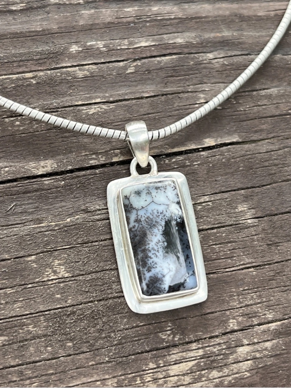 Sterling Silver Dendritic Agate Pendant On 925 Chain Italy